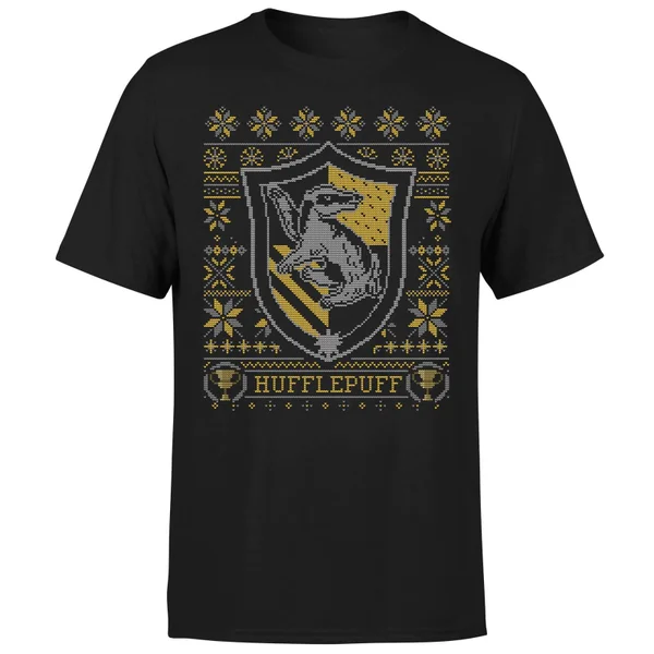 Harry Potter Hufflepuff Crest Men's Christmas T-Shirt - Black 5 Harry Potter Hufflepuff Crest Men's Christmas T-Shirt - Black - Image 5