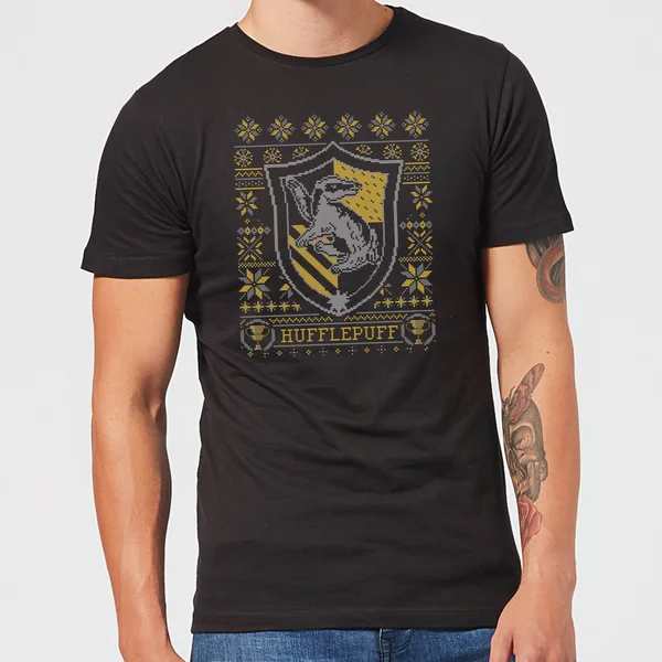 Harry Potter Hufflepuff Crest Men's Christmas T-Shirt - Black 1 Harry Potter Hufflepuff Crest Men's Christmas T-Shirt - Black