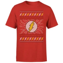 DC COMICS DC Flash Knit Men's Christmas T-Shirt - Red -JD Looney Shop 11970211 1214627070379819