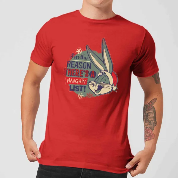 Looney Tunes I'm The Reason There Is A Naughty List Men's Christmas T-Shirt - Red 1 Looney Tunes I'm The Reason There Is A Naughty List Men's Christmas T-Shirt - Red