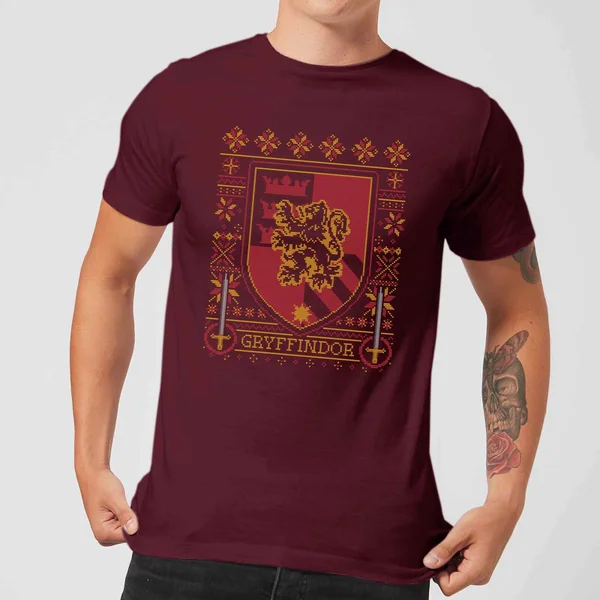 Harry Potter Gryffindor Crest Men's Christmas T-Shirt - Burgundy 1 Harry Potter Gryffindor Crest Men's Christmas T-Shirt - Burgundy