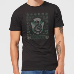 Harry Potter Slytherin Crest Men's Christmas T-Shirt - Black