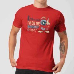 Looney Tunes Martian Who Said Im On The Naughty List Men's Christmas T-Shirt - Red