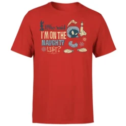 Looney Tunes Martian Who Said Im On The Naughty List Men's Christmas T-Shirt - Red -JD Looney Shop 11970334 9404627067185098