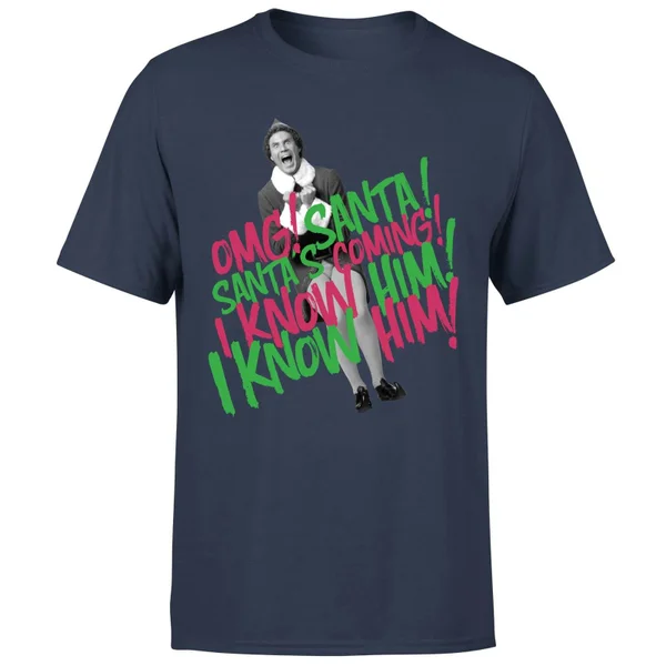 Elf Santa! I Know Him! Men's Christmas T-Shirt - Navy 5 Elf Santa! I Know Him! Men's Christmas T-Shirt - Navy - Image 5