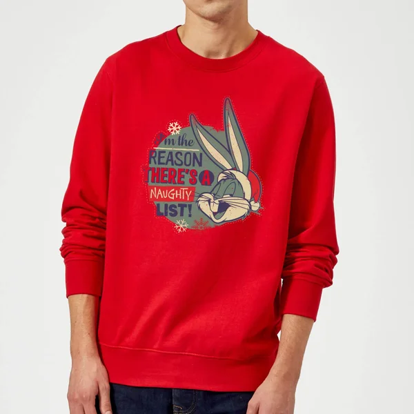 Looney Tunes I'm The Reason There Is A Naughty List Christmas Sweater - Red 1 Looney Tunes I'm The Reason There Is A Naughty List Christmas Sweater - Red