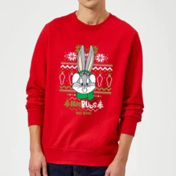 Looney Tunes Bugs Bunny Knit Christmas Sweater - Red