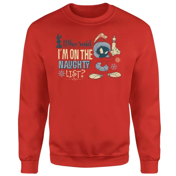 Looney Tunes Martian Who Said Im On The Naughty List Christmas Sweater - Red 4 Looney Tunes Martian Who Said Im On The Naughty List Christmas Sweater - Red - Image 4