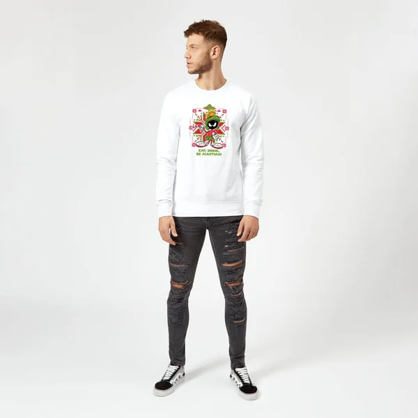 Looney Tunes Eat Drink Be Martian Christmas Sweater - White 4 Looney Tunes Eat Drink Be Martian Christmas Sweater - White - Image 4