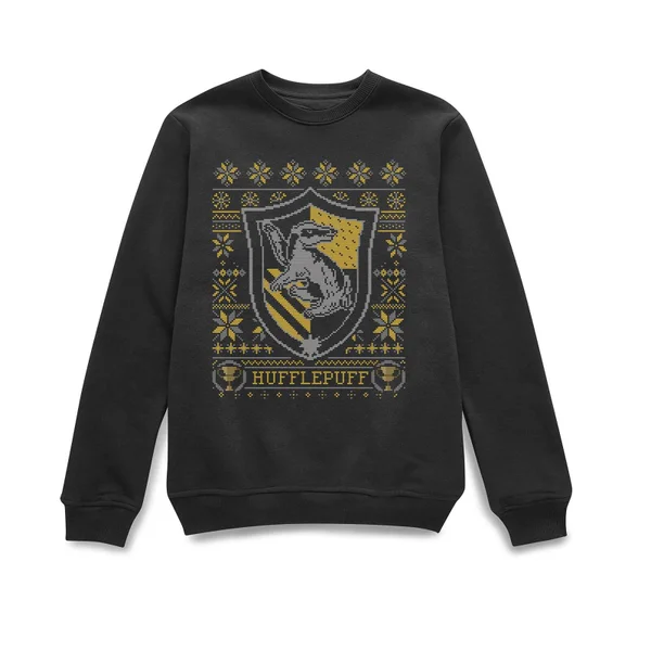 Harry Potter Hufflepuff Crest Christmas Sweater - Black 2 Harry Potter Hufflepuff Crest Christmas Sweater - Black - Image 2
