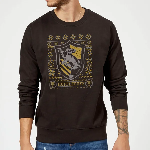 Harry Potter Hufflepuff Crest Christmas Sweater - Black 1 Harry Potter Hufflepuff Crest Christmas Sweater - Black