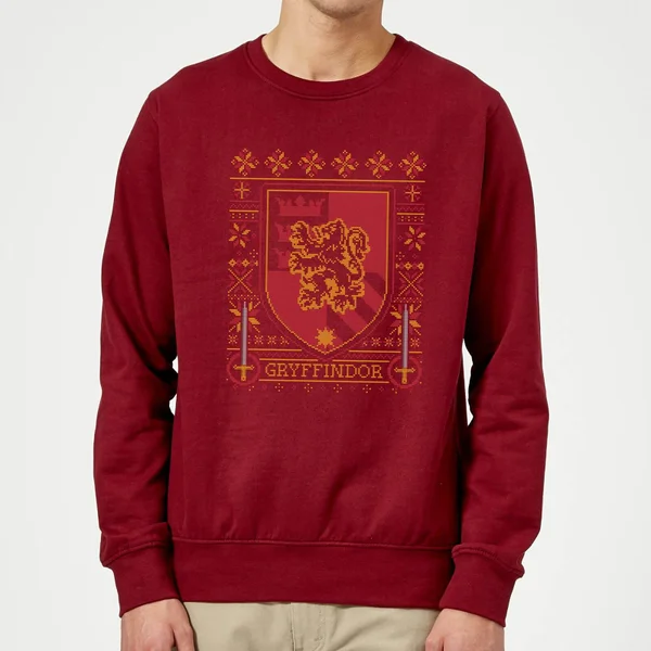 Harry Potter Gryffindor Crest Christmas Sweater - Burgundy 1 Harry Potter Gryffindor Crest Christmas Sweater - Burgundy
