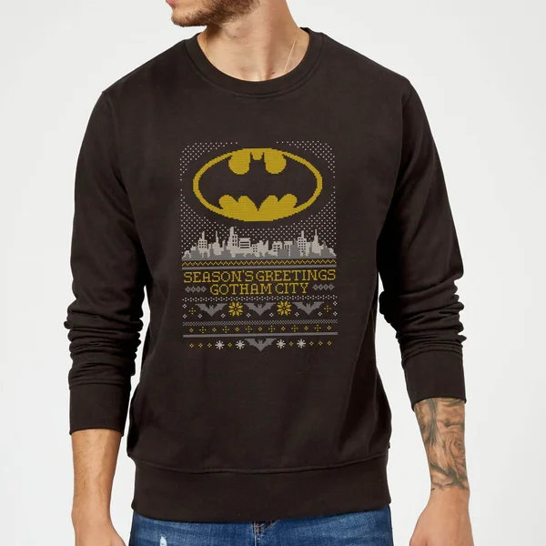 DC COMICS DC Seasons Greetings From Gotham Christmas Sweater - Black 3 DC COMICS DC Seasons Greetings From Gotham Christmas Sweater - Black - Image 3