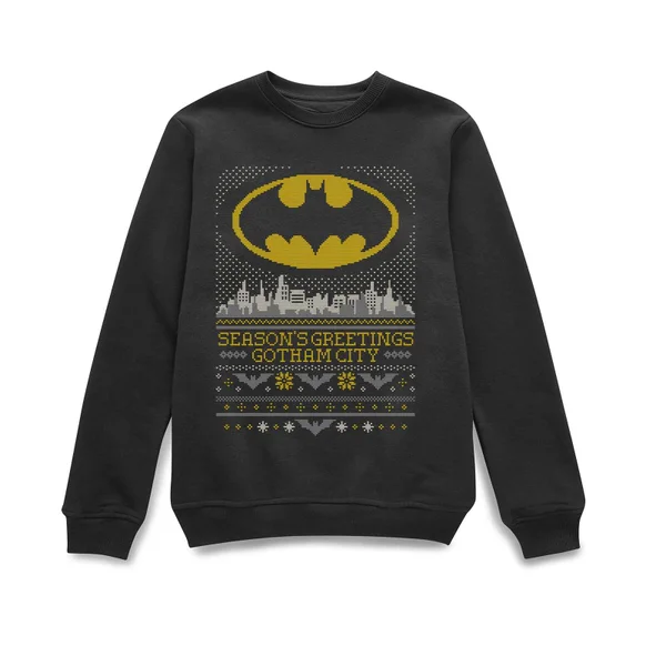 DC COMICS DC Seasons Greetings From Gotham Christmas Sweater - Black 2 DC COMICS DC Seasons Greetings From Gotham Christmas Sweater - Black - Image 2