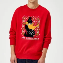 JD Looney Shop 35 Looney Tunes Daffy Duck Knit Christmas Sweater - Red