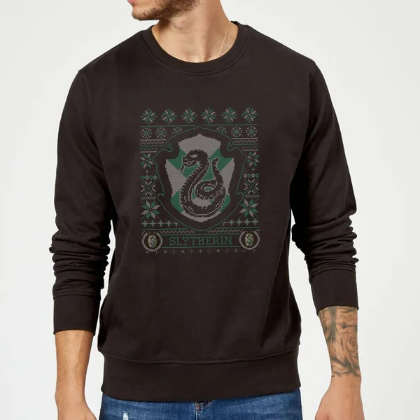 Harry Potter Slytherin Crest Christmas Sweater - Black 3 Harry Potter Slytherin Crest Christmas Sweater - Black - Image 3