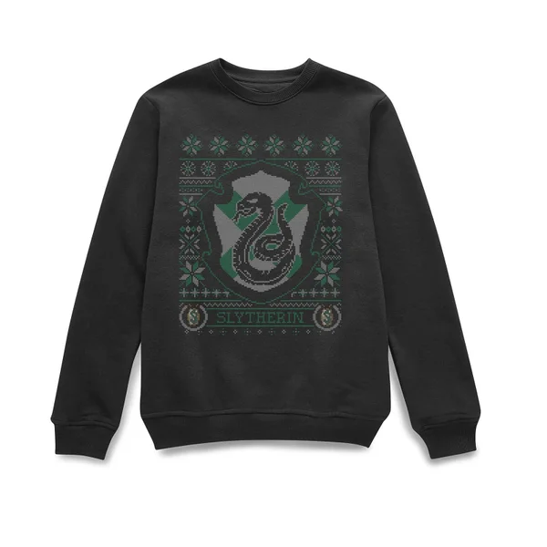Harry Potter Slytherin Crest Christmas Sweater - Black 2 Harry Potter Slytherin Crest Christmas Sweater - Black - Image 2