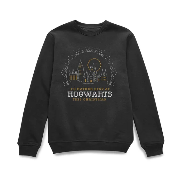 Harry Potter I'd Rather Stay At Hogwarts Christmas Sweater - Black 2 Harry Potter I'd Rather Stay At Hogwarts Christmas Sweater - Black - Image 2