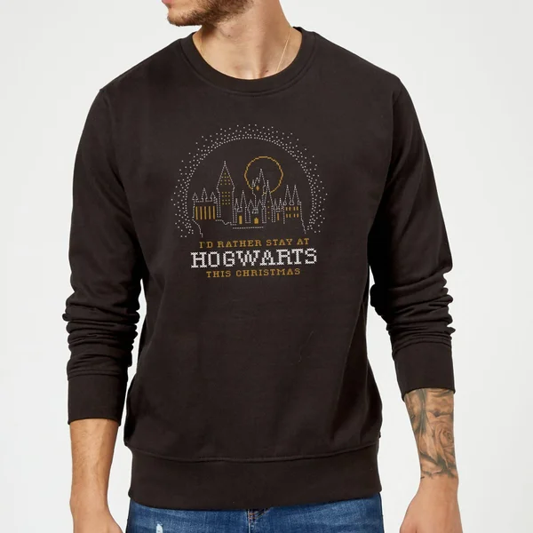 Harry Potter I'd Rather Stay At Hogwarts Christmas Sweater - Black 1 Harry Potter I'd Rather Stay At Hogwarts Christmas Sweater - Black