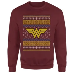 DC COMICS DC Wonder Woman Knit Christmas Sweater - Burgundy -JD Looney Shop 11970856 1234627061953755