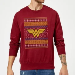 DC COMICS DC Wonder Woman Knit Christmas Sweater - Burgundy