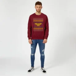 DC COMICS DC Wonder Woman Knit Christmas Sweater - Burgundy -JD Looney Shop 11970856 1554627074963717