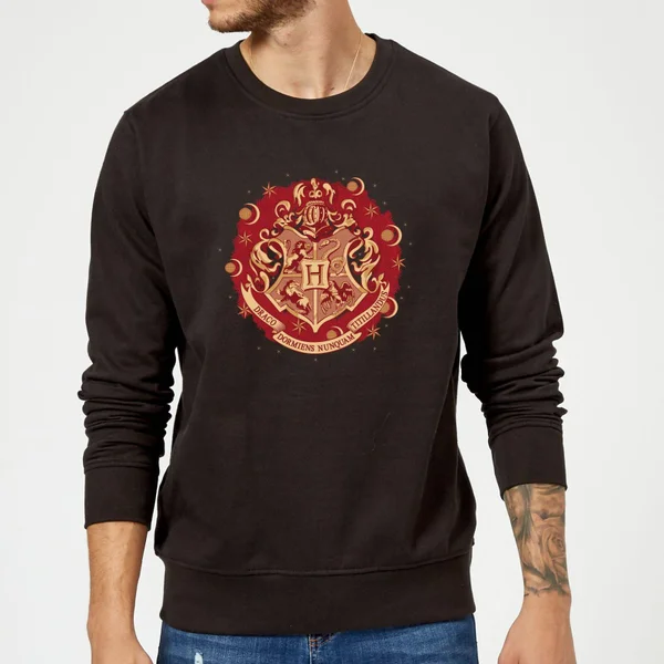 Harry Potter Hogwarts Christmas Crest Christmas Jumper - Black 3 Harry Potter Hogwarts Christmas Crest Christmas Jumper - Black - Image 3