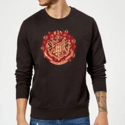 Harry Potter Hogwarts Christmas Crest Christmas Jumper - Black