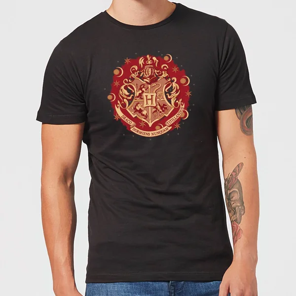 Harry Potter Hogwarts Christmas Crest Men's T-Shirt - Black 1 Harry Potter Hogwarts Christmas Crest Men's T-Shirt - Black