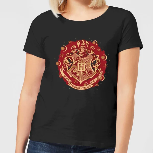 Harry Potter Hogwarts Christmas Crest Women's T-Shirt - Black 1 Harry Potter Hogwarts Christmas Crest Women's T-Shirt - Black