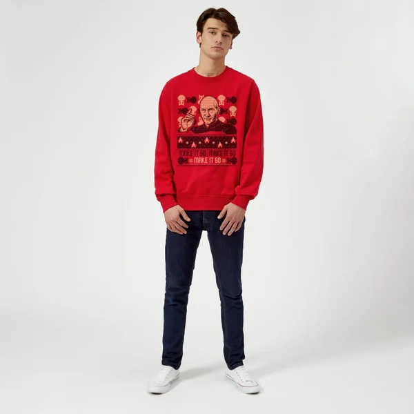 Star Trek: The Next Generation Make It So Christmas Sweater - Red 3 Star Trek: The Next Generation Make It So Christmas Sweater - Red - Image 3