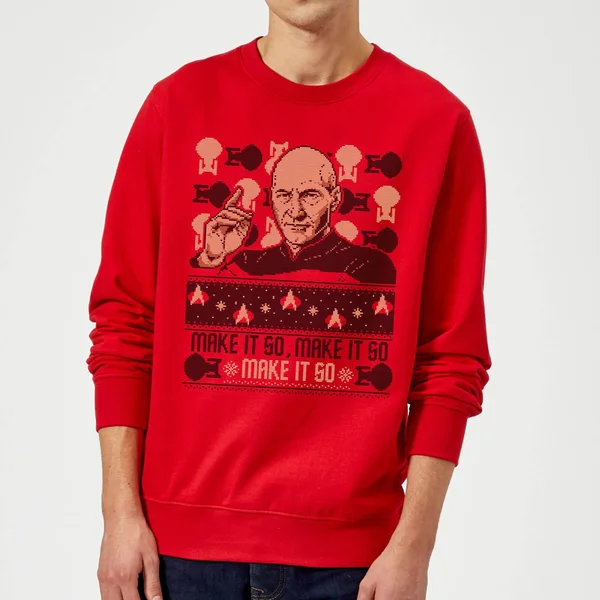 Star Trek: The Next Generation Make It So Christmas Sweater - Red 1 Star Trek: The Next Generation Make It So Christmas Sweater - Red