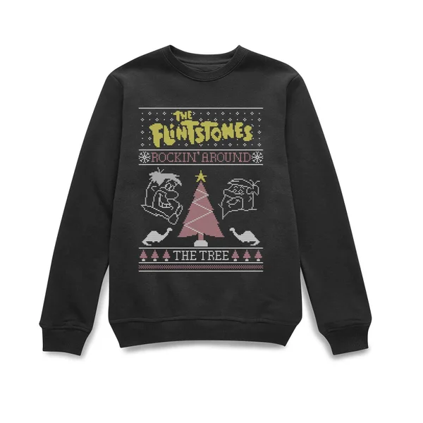 Flintstones Rockin Around The Tree Christmas Sweater - Black 2 Flintstones Rockin Around The Tree Christmas Sweater - Black - Image 2