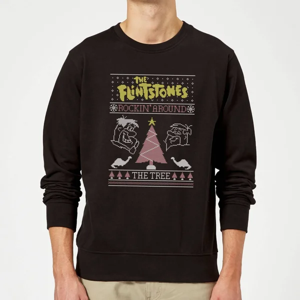 Flintstones Rockin Around The Tree Christmas Sweater - Black 1 Flintstones Rockin Around The Tree Christmas Sweater - Black
