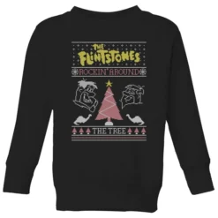 Flintstones Rockin Around The Tree Kids' Christmas Sweater - Black
