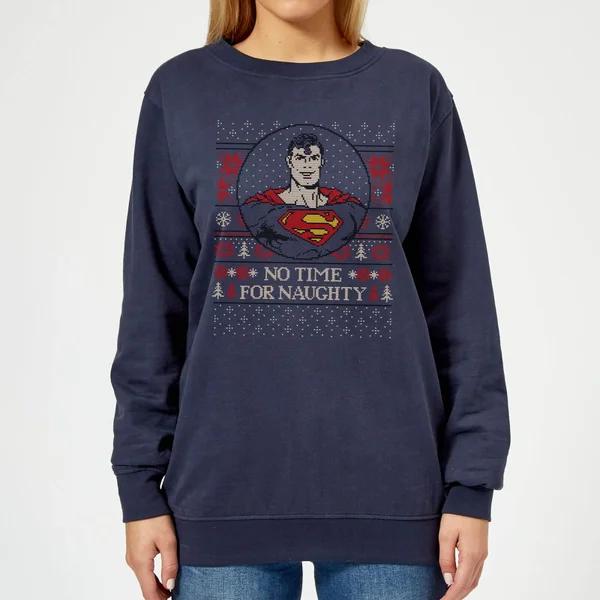 DC COMICS Superman May Your Holidays Be Super Women's Christmas Sweater - Navy 1 DC COMICS Superman May Your Holidays Be Super Women's Christmas Sweater - Navy