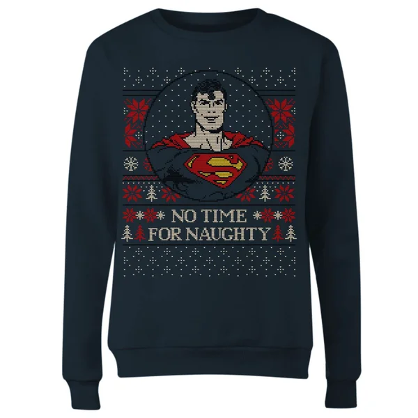 DC COMICS Superman May Your Holidays Be Super Women's Christmas Sweater - Navy 4 DC COMICS Superman May Your Holidays Be Super Women's Christmas Sweater - Navy - Image 4