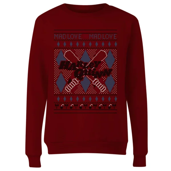 DC COMICS Harley Quinn Women's Christmas Sweater - Burgundy 4 DC COMICS Harley Quinn Women's Christmas Sweater - Burgundy - Image 4