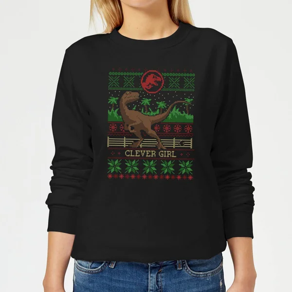 Jurassic Park Clever Girl Women's Christmas Sweater - Black 1 Jurassic Park Clever Girl Women's Christmas Sweater - Black