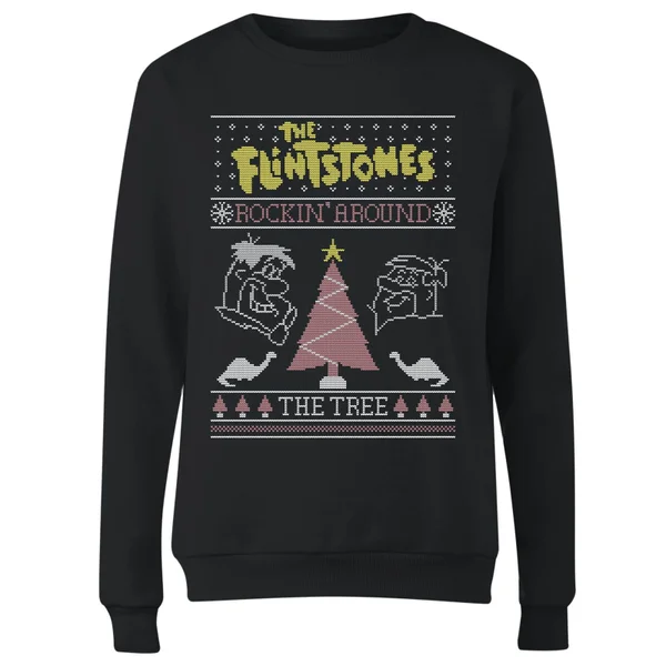 Flintstones Rockin Around The Tree Women's Christmas Sweater - Black 4 Flintstones Rockin Around The Tree Women's Christmas Sweater - Black - Image 4