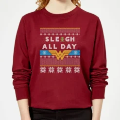 DC COMICS Wonder Woman 'Sleigh All Day Women's Christmas Sweater - Burgundy