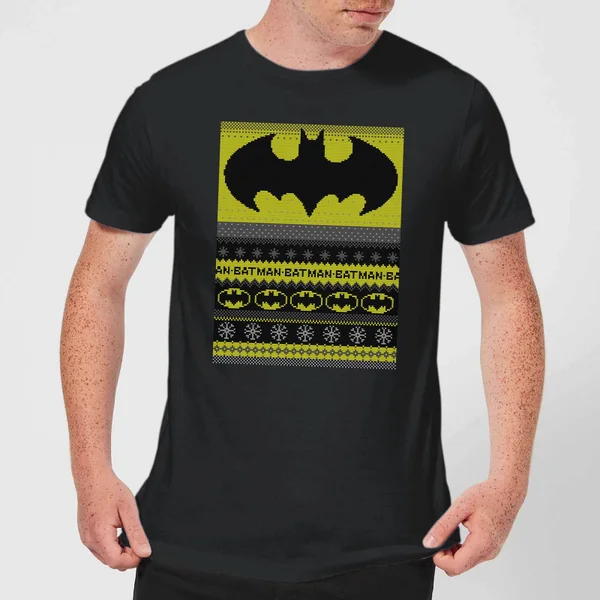 DC Comics Batman Men's Christmas T-Shirt In Black 1 DC Comics Batman Men's Christmas T-Shirt In Black