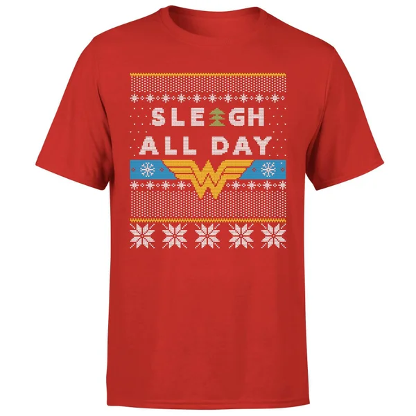 DC COMICS Wonder Woman 'Sleigh All Day Men's Christmas T-Shirt - Red 7 DC COMICS Wonder Woman 'Sleigh All Day Men's Christmas T-Shirt - Red - Image 7