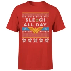DC COMICS Wonder Woman 'Sleigh All Day Men's Christmas T-Shirt - Red 12 DC COMICS Wonder Woman 'Sleigh All Day Men's Christmas T-Shirt - Red -JD Looney Shop 12336675 2764714271599881