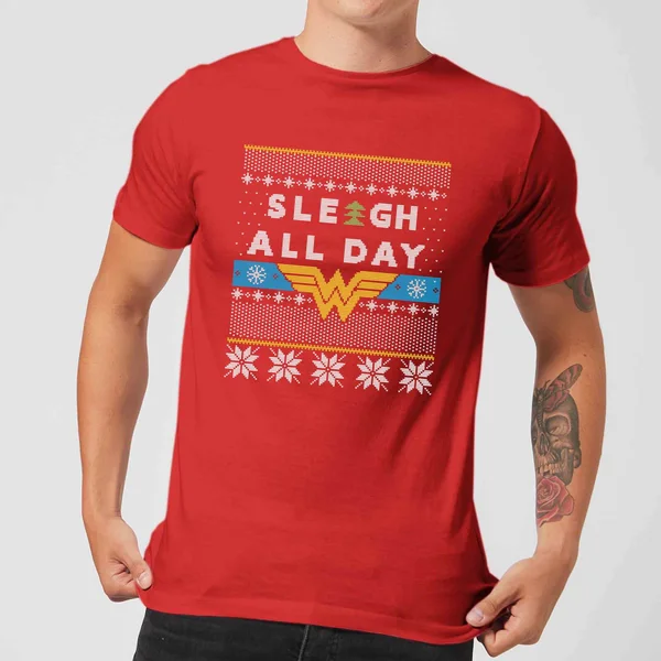 DC COMICS Wonder Woman 'Sleigh All Day Men's Christmas T-Shirt - Red 1 DC COMICS Wonder Woman 'Sleigh All Day Men's Christmas T-Shirt - Red
