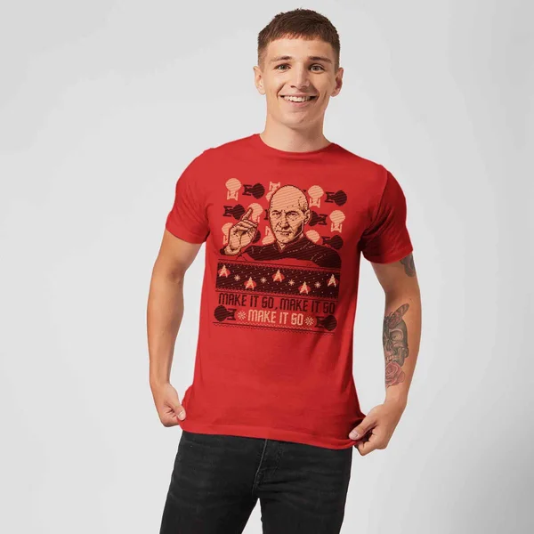 Star Trek: The Next Generation Make It So Men's Christmas T-Shirt - Red 3 Star Trek: The Next Generation Make It So Men's Christmas T-Shirt - Red - Image 3