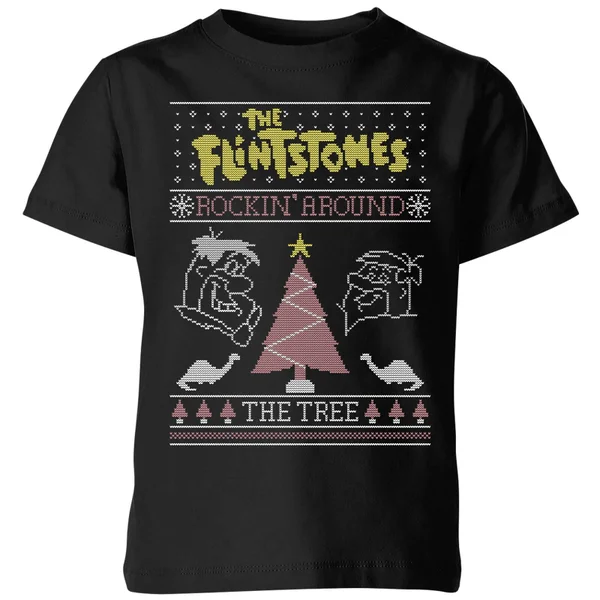 Flintstones Rockin Around The Tree Kids' Christmas T-Shirt - Black 1 Flintstones Rockin Around The Tree Kids' Christmas T-Shirt - Black