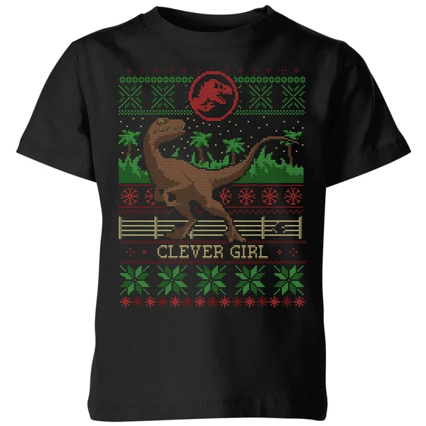 Jurassic Park Clever Girl Kids' Christmas T-Shirt - Black 1 Jurassic Park Clever Girl Kids' Christmas T-Shirt - Black