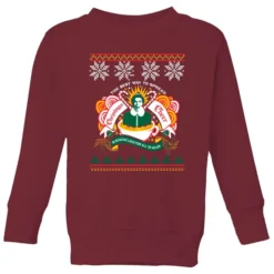 Elf Christmas Cheer Kids' Christmas Jumper - Burgundy