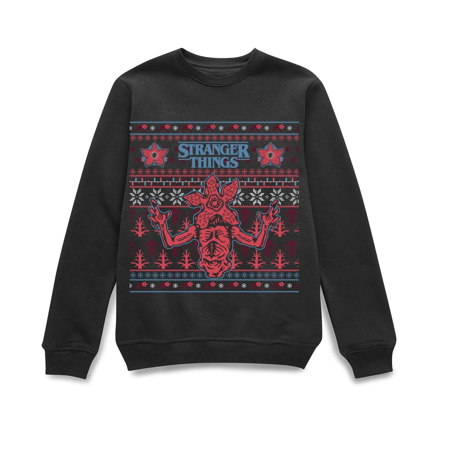 Stranger Things Christmas Deomogorgon Unisex Christmas Jumper - Black 1 Stranger Things Christmas Deomogorgon Unisex Christmas Jumper - Black